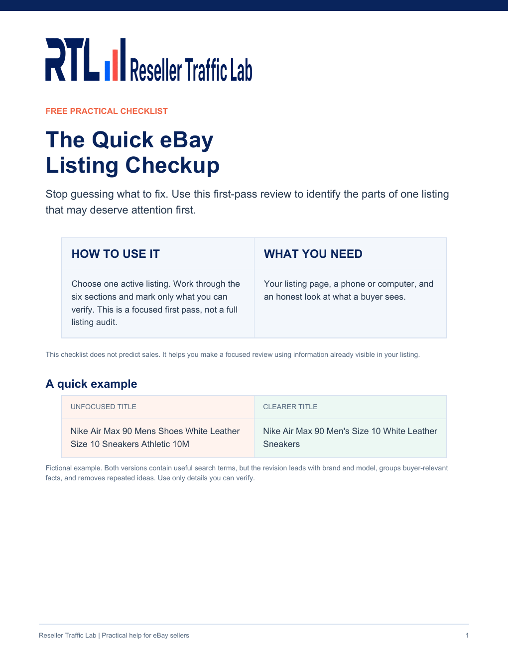 Cover of the free RTL Quick eBay Listing Checkup